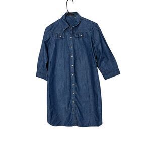 Liz Claiborne Denim Dress Button 3/4 Length‎ Sleeve Size 4 Petite